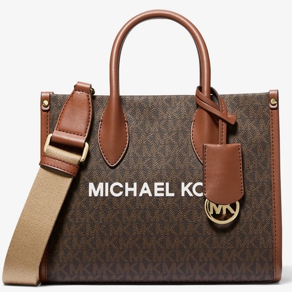 Michael Kors Mirella Small Signature Logo Crossbody Bag Brown Signature - Picture 1 of 8